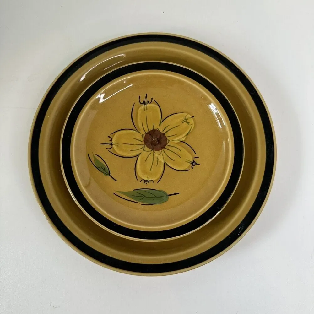 Vintage Designers Collection Japan Stoneware Honey Flowers Dinner Plates set/2